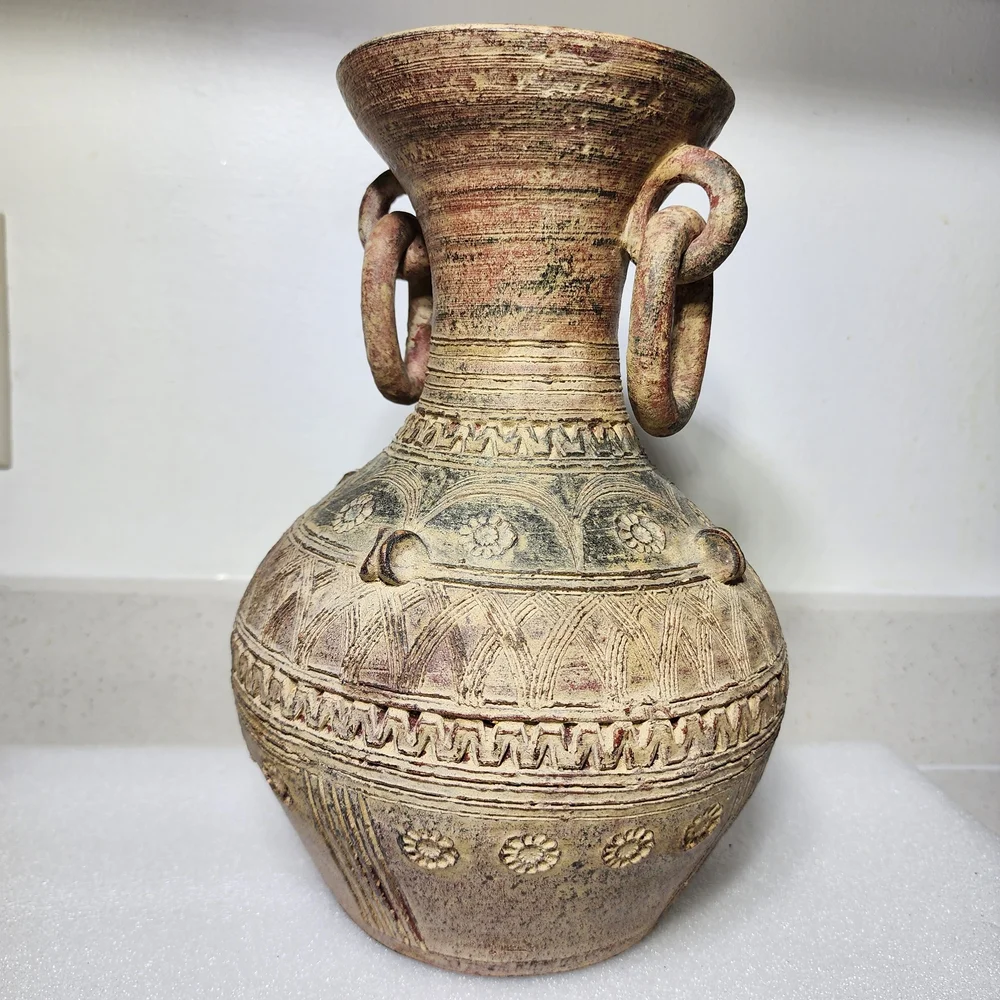 Vintage Tribal Style Ceramic Red Clay Vase. Pottery Decorative Vase - Picture 5 of 9